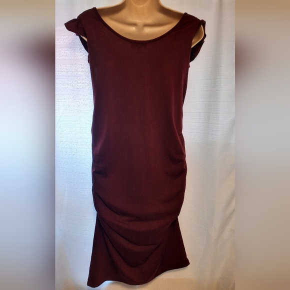 Maternity Red Ruched Midi Dress Tank Top Style - Picture 1 of 8